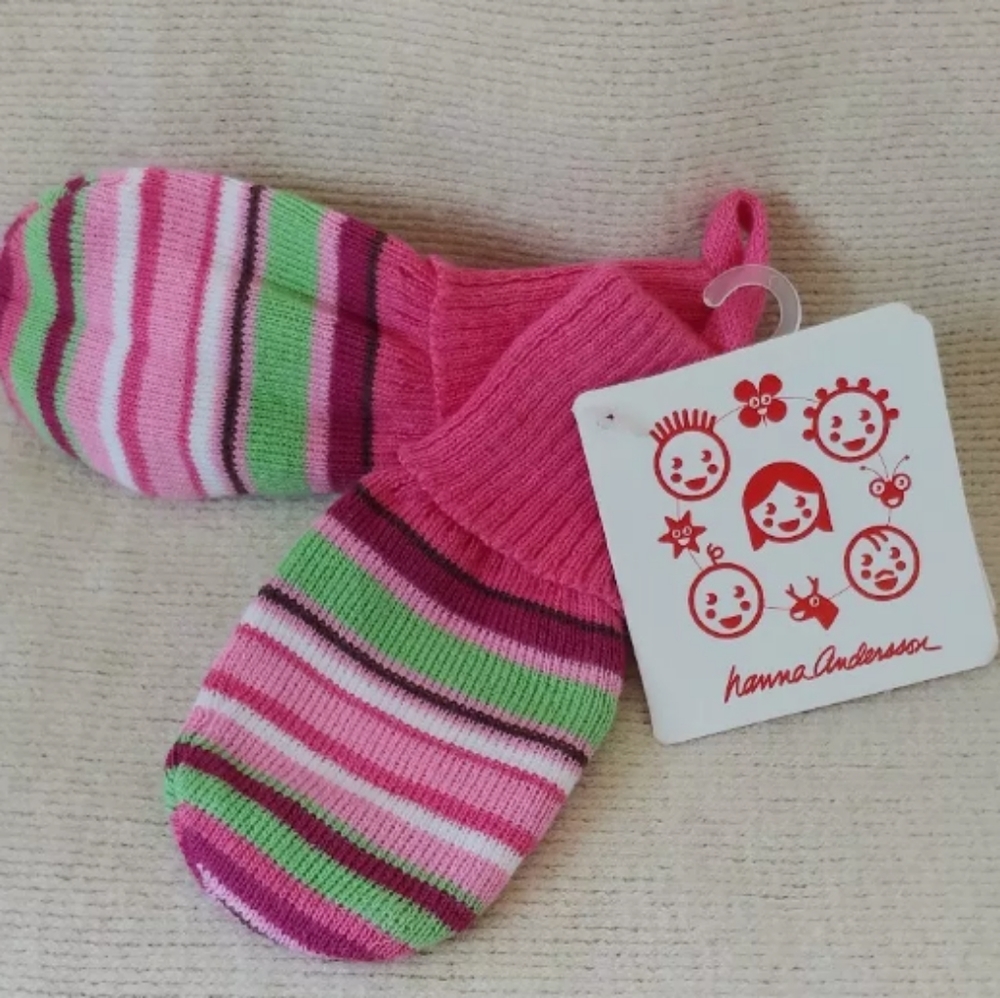 NEW Hanna Andersson Pink & Green Striped Winter Mittens Size XXS Sz 0-13 Months